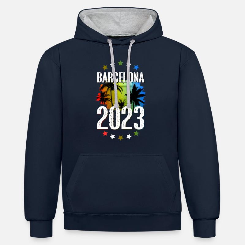 Barcelone 2023 - Sweat à capuche contrasté - bleu marine/gris chiné
