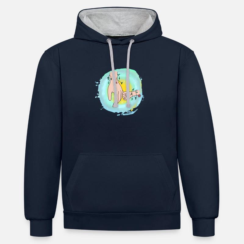 mains fleuries sans texte - Sweat à capuche contrasté - bleu marine/gris chiné