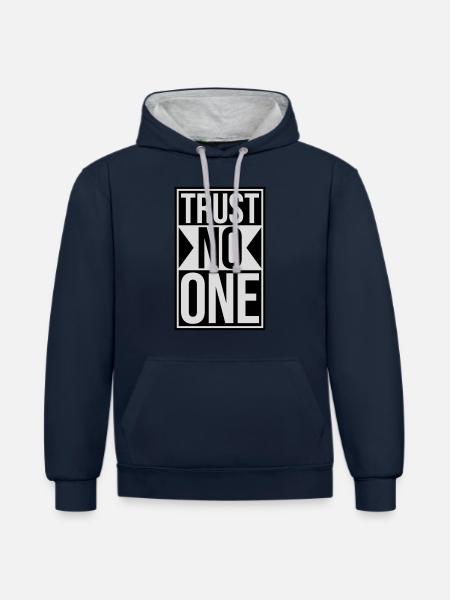 trust no one quote - Contrast hoodie - navy/heather grey