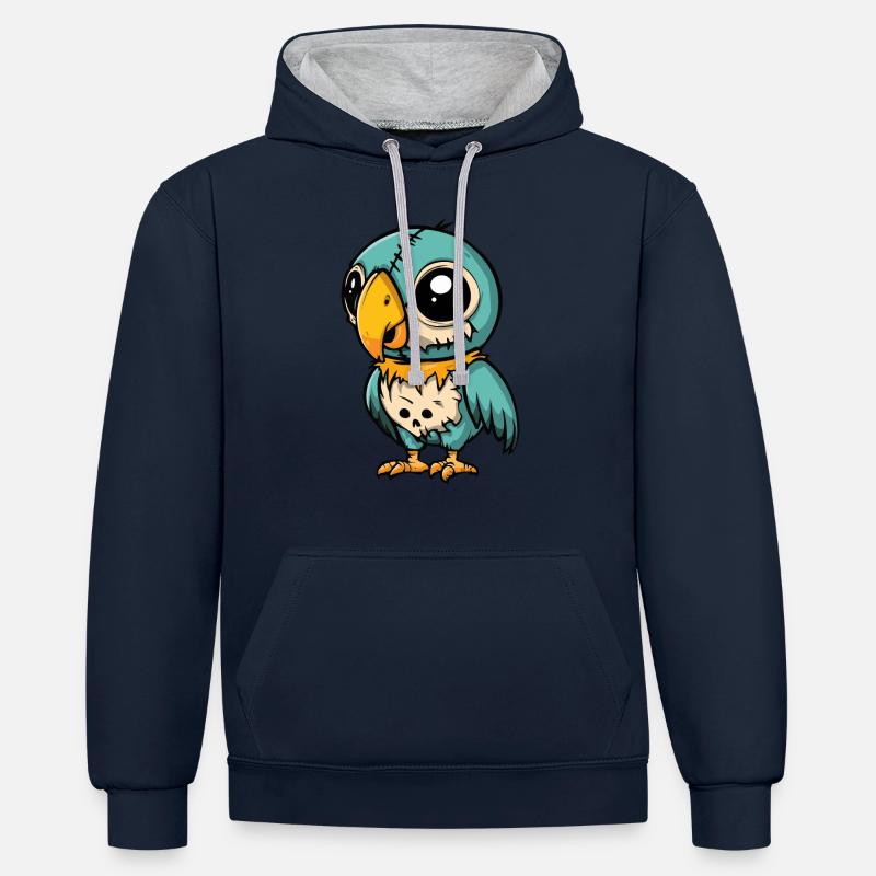Perroquet Halloween Drôle Zombie - Sweat à capuche contrasté - bleu marine/gris chiné