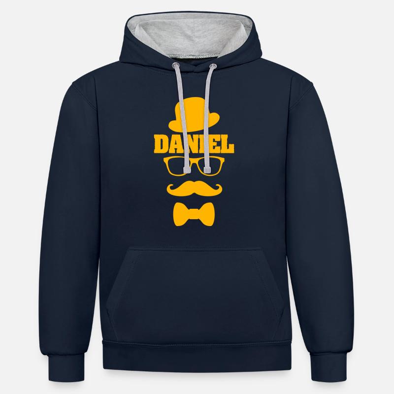 Cadeau pour Daniel - Sweat à capuche contrasté - bleu marine/gris chiné