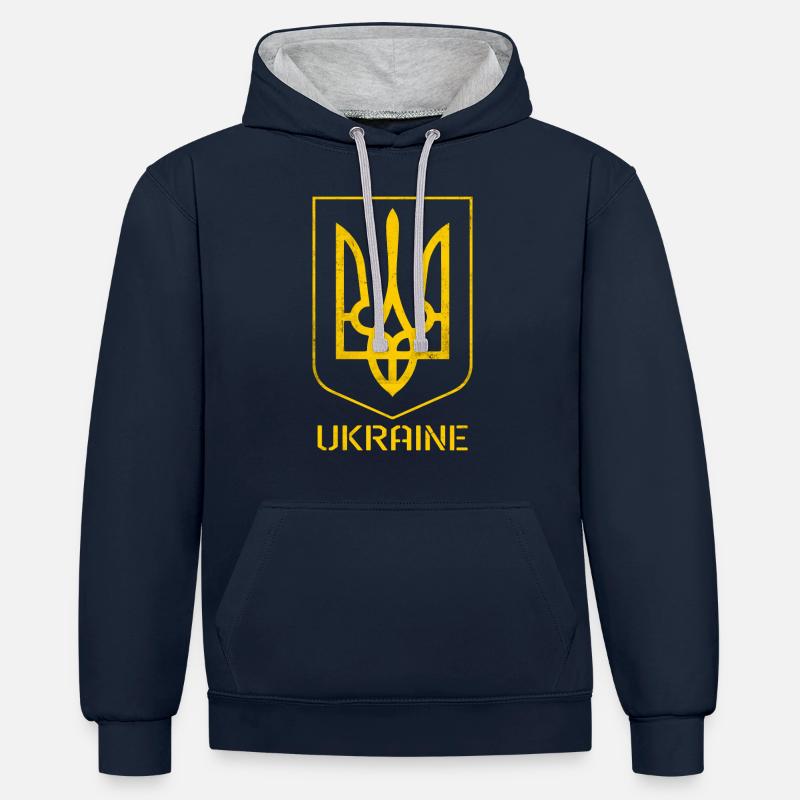 Drapeau de l’Ukraine - tryzub - Sweat à capuche contrasté - bleu marine/gris chiné