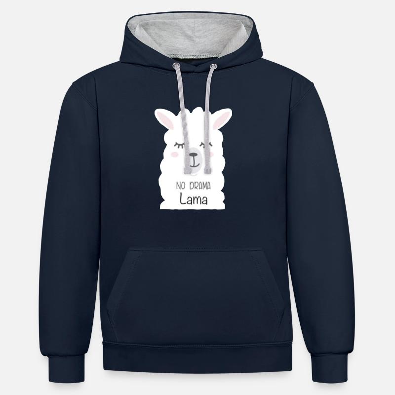 Pas de drame Lama - Sweat à capuche contrasté - bleu marine/gris chiné