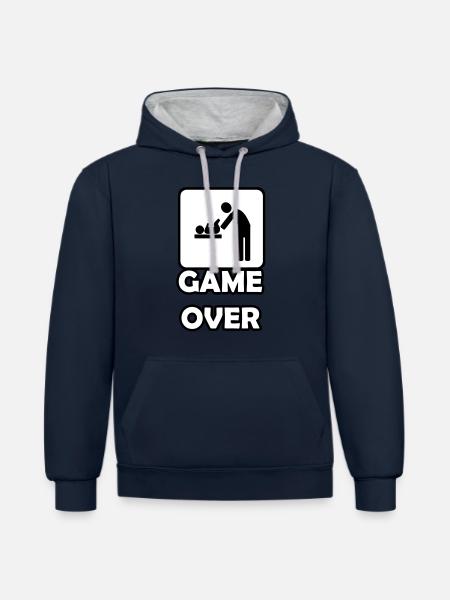 Game Over- Vaterschaft - Kontrast-Hoodie - Navy/Grau meliert