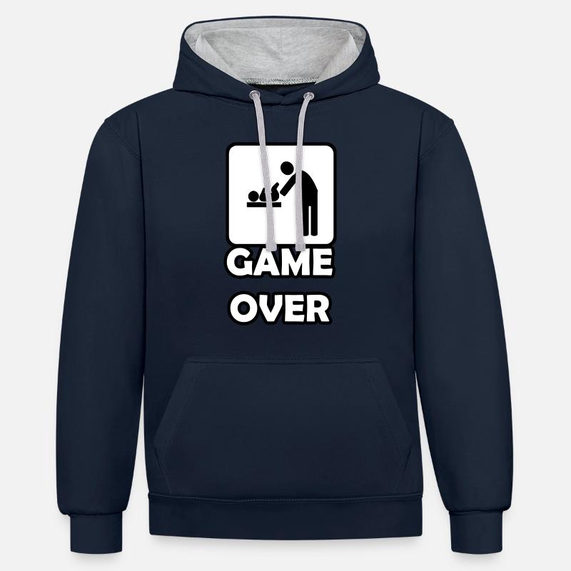 Game Over paternité - Sweat à capuche contrasté - bleu marine/gris chiné