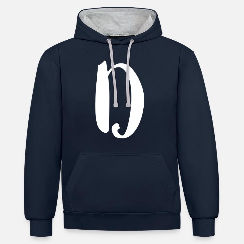 Buchstabe D - Kontrast-Hoodie - Navy/Grau meliert