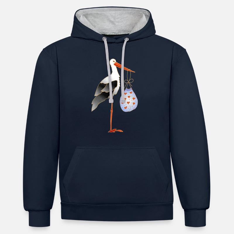 Cigogne - Sweat à capuche contrasté - bleu marine/gris chiné
