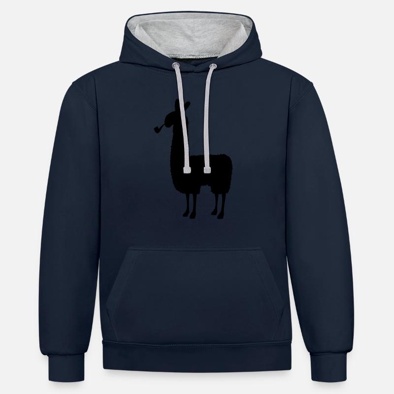 fumer le lama - Sweat à capuche contrasté - bleu marine/gris chiné