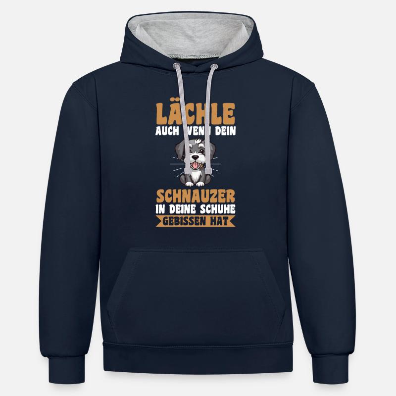 Schnauzer géant Schnauzer chien - Sweat à capuche contrasté - bleu marine/gris chiné