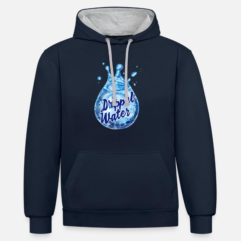 Gouttelettes d’eau - Sweat à capuche contrasté - bleu marine/gris chiné