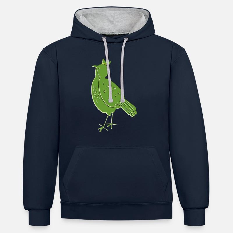 Vert oiseau - Sweat à capuche contrasté - bleu marine/gris chiné