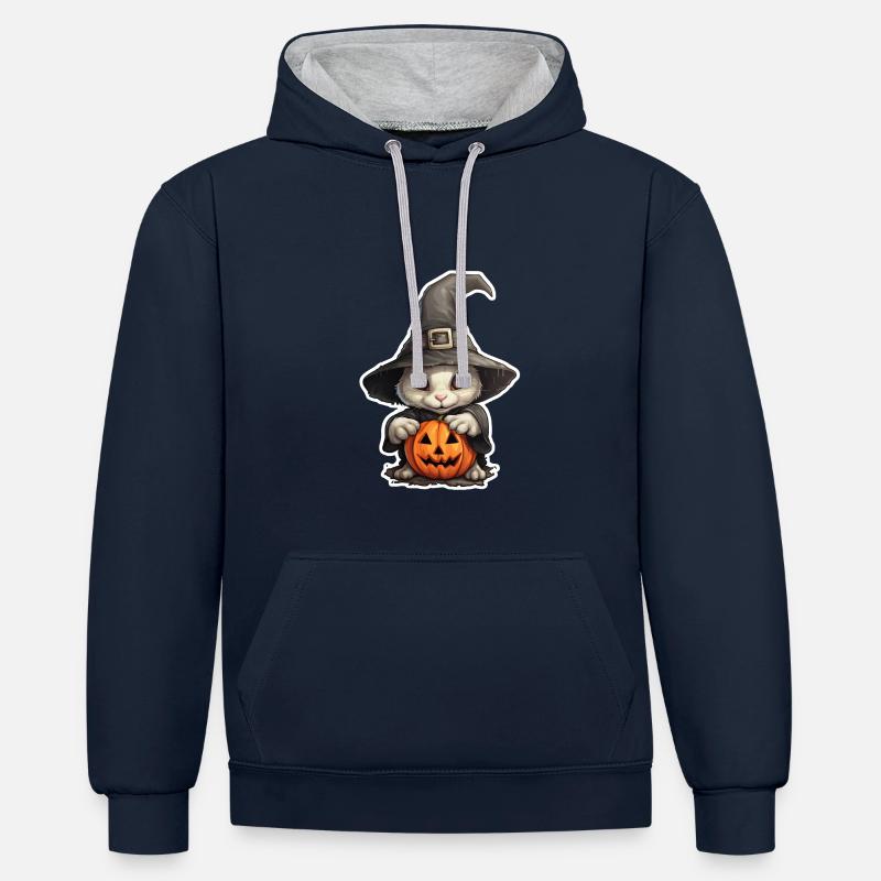 Lapin sorcière d’Halloween - Sweat à capuche contrasté - bleu marine/gris chiné