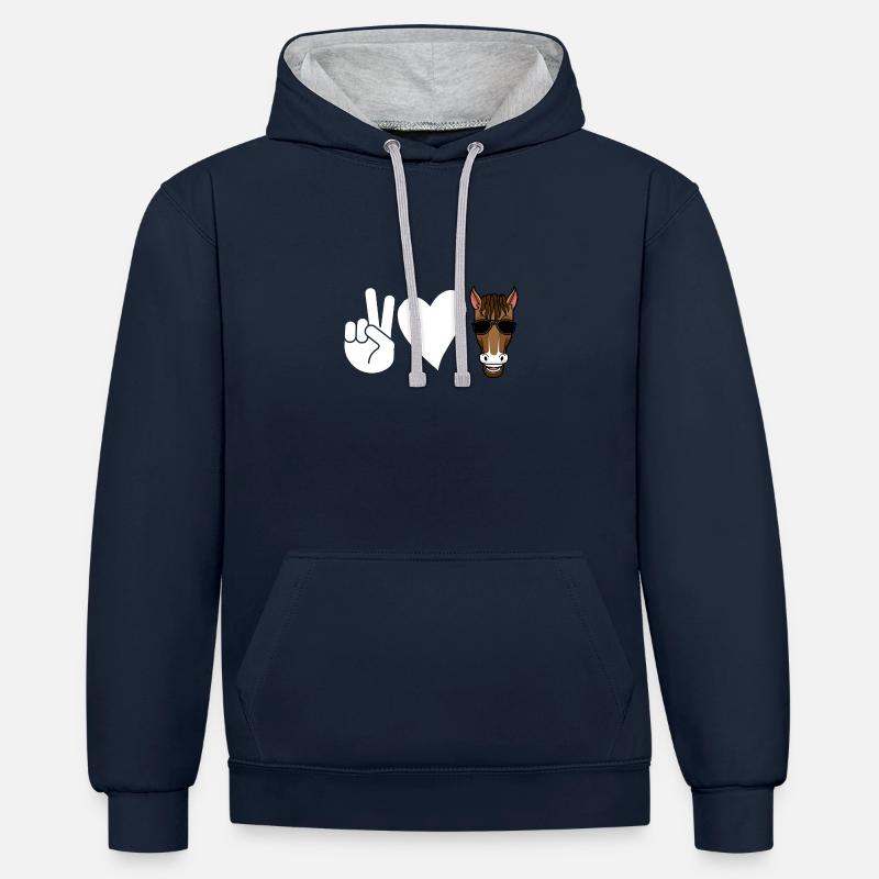 Monter à cheval - Sweat à capuche contrasté - bleu marine/gris chiné