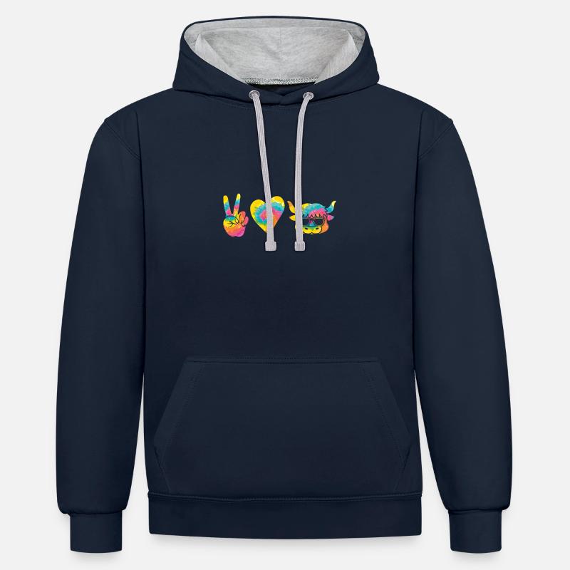 Bovins de buffle Bœufs - Sweat à capuche contrasté - bleu marine/gris chiné