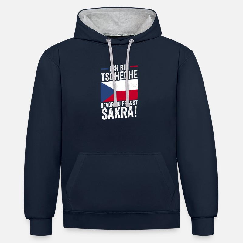 Tchèques République tchèque - Sweat à capuche contrasté - bleu marine/gris chiné