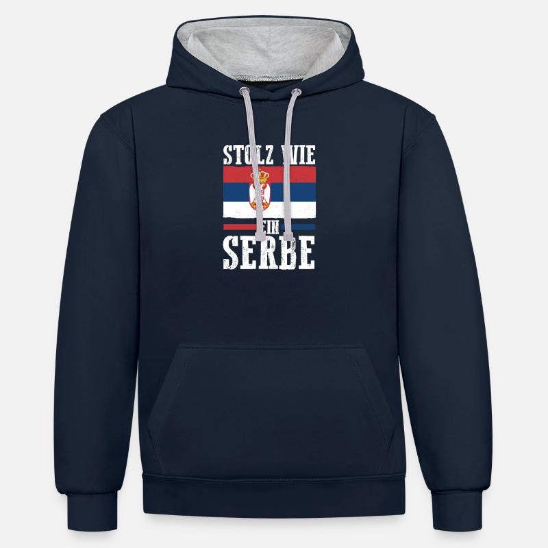 Serbe Serbe Serbie - Sweat à capuche contrasté - bleu marine/gris chiné