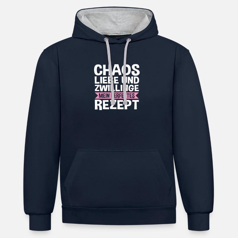 Maman de jumeaux - Sweat à capuche contrasté - bleu marine/gris chiné