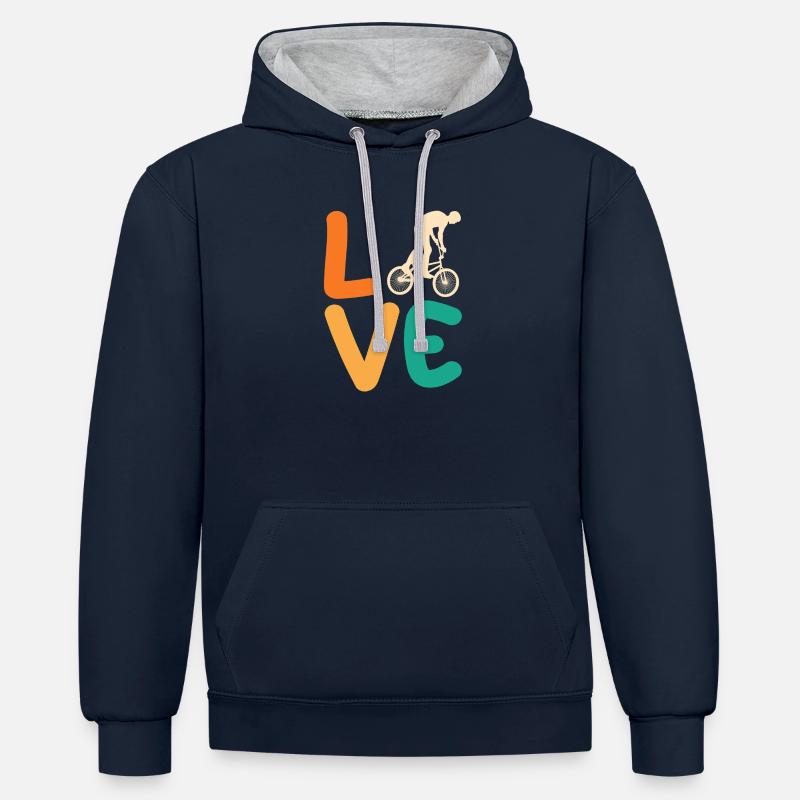 Vélo VTT - Sweat à capuche contrasté - bleu marine/gris chiné
