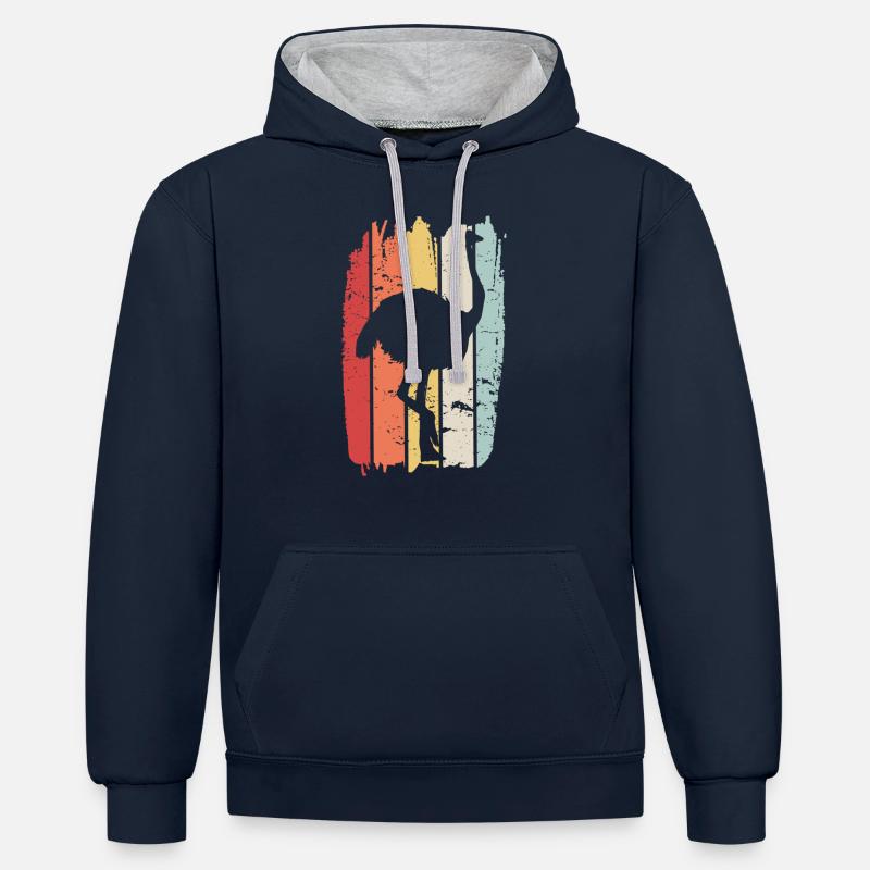 autruche - Sweat à capuche contrasté - bleu marine/gris chiné