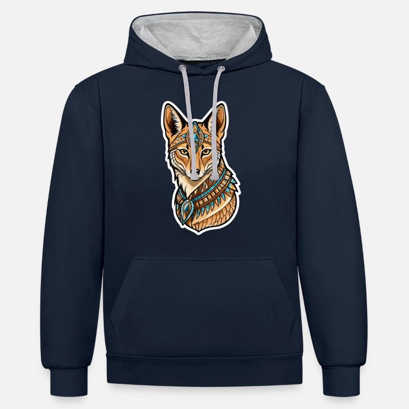 Chacal Égyptien Néo Traditionnel - Sweat à capuche contrasté - bleu marine/gris chiné
