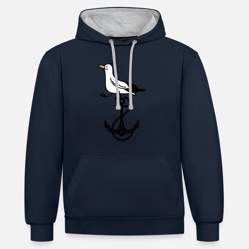Ancre et mouette - Sweat à capuche contrasté - bleu marine/gris chiné