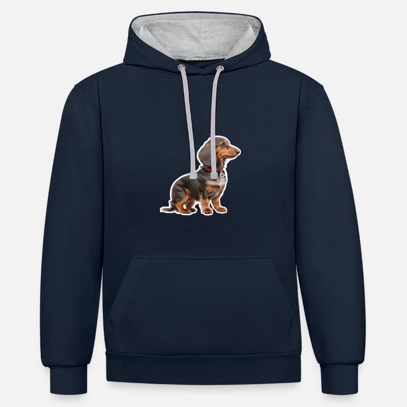 Teckel - Sweat à capuche contrasté - bleu marine/gris chiné