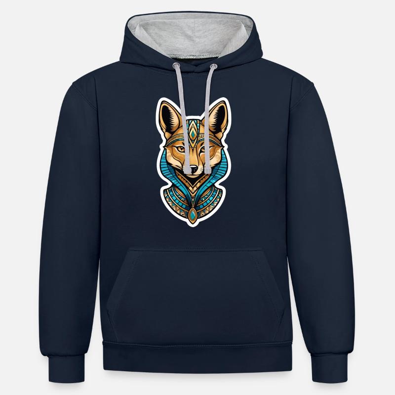 Chacal Égyptien Néo Traditionnel - Sweat à capuche contrasté - bleu marine/gris chiné