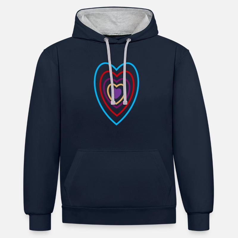 Image des cœurs16 - Sweat à capuche contrasté - bleu marine/gris chiné