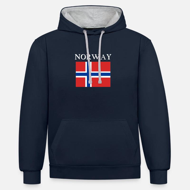 Norvège mon amour - Sweat à capuche contrasté - bleu marine/gris chiné