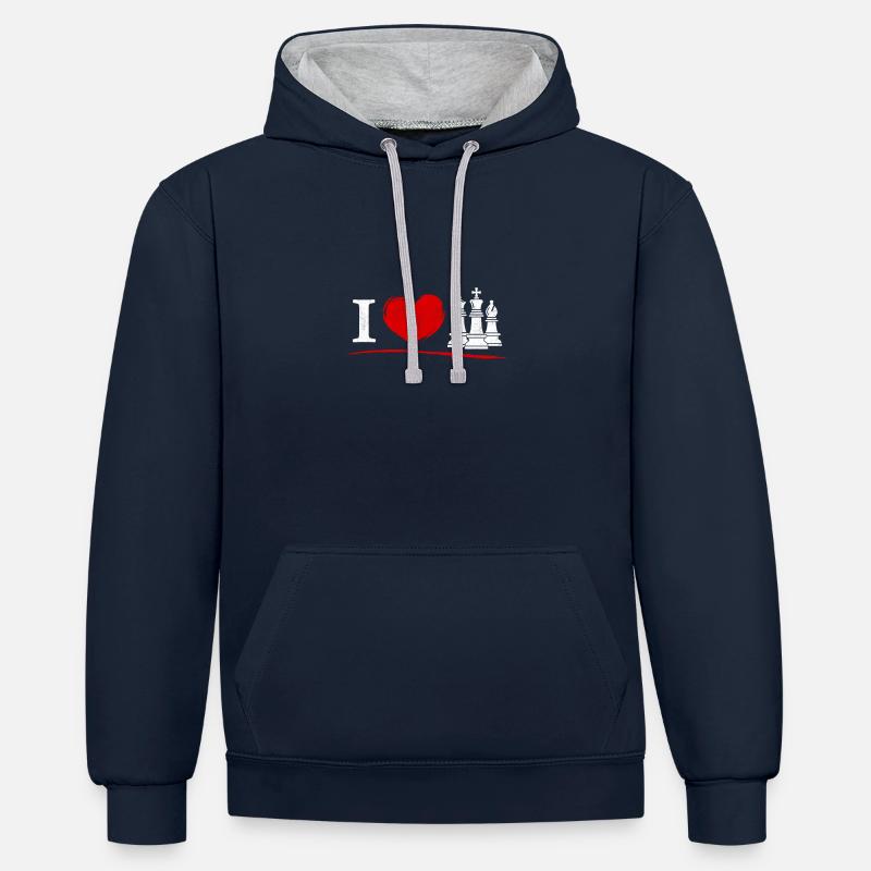 Echecs - I love échecs - Sweat à capuche contrasté - bleu marine/gris chiné