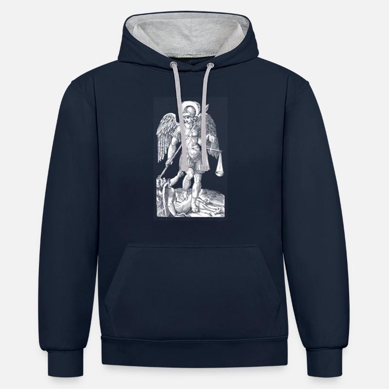 Archange Michael - Sweat à capuche contrasté - bleu marine/gris chiné