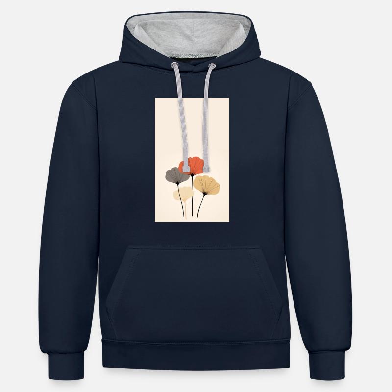 Ginkgo - Sweat à capuche contrasté - bleu marine/gris chiné