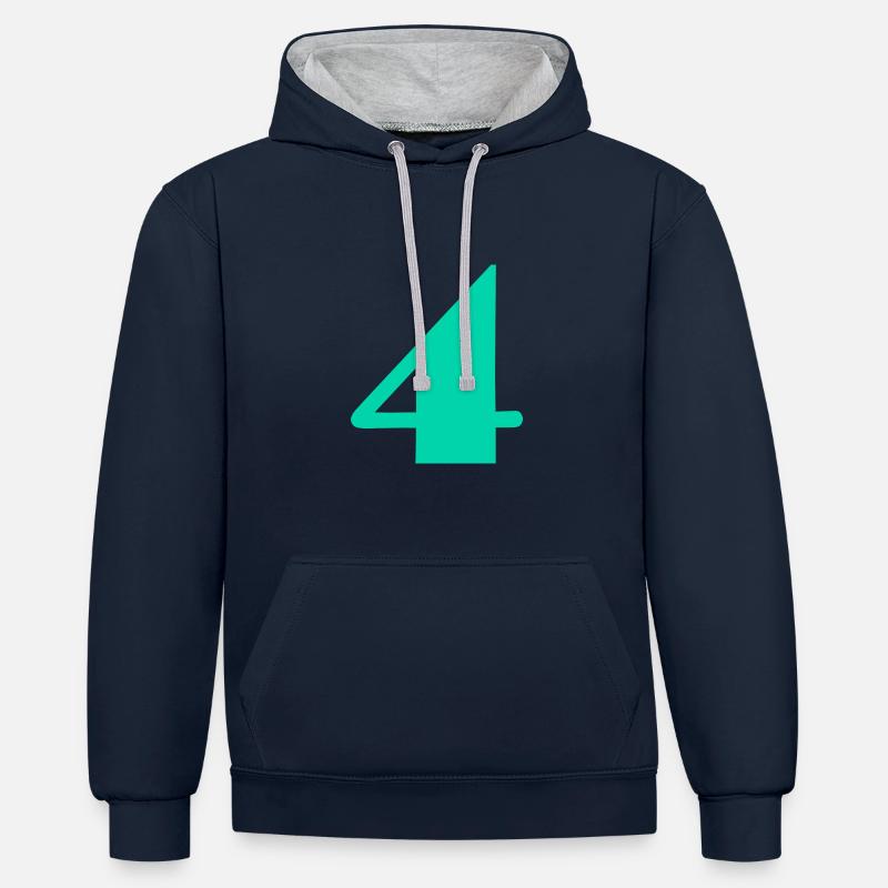 4 ANS,4e ANNIVERSAIRE,ANNIVERSAIRE 4 ANS,4 - Sweat à capuche contrasté - bleu marine/gris chiné
