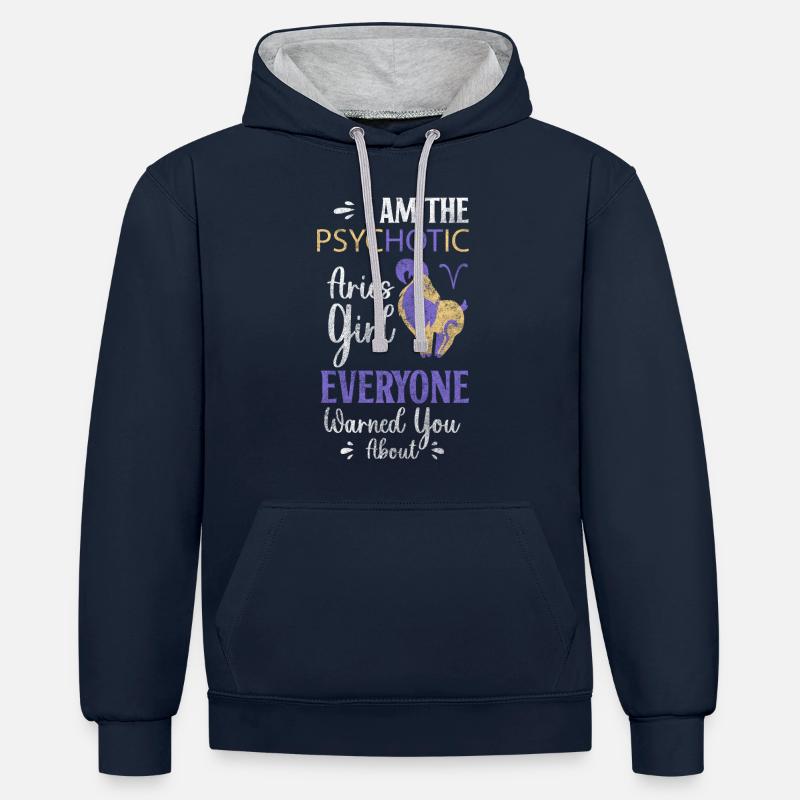 Horoscope Naissance Avril - Sweat à capuche contrasté - bleu marine/gris chiné