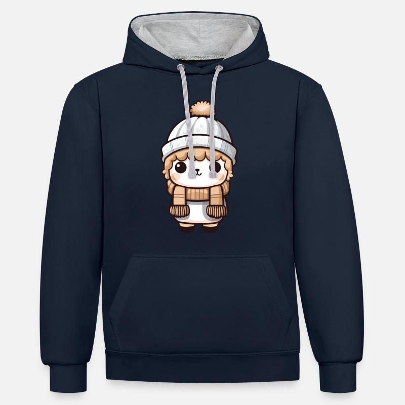 Bande dessinée Lama d’hiver alpaga - Sweat à capuche contrasté - bleu marine/gris chiné