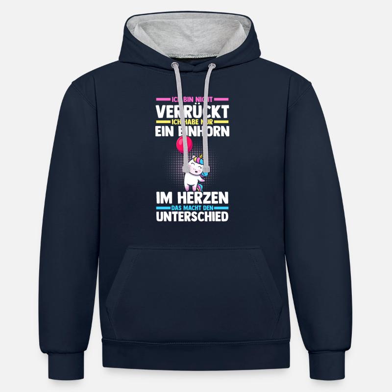 Licorne - Sweat à capuche contrasté - bleu marine/gris chiné