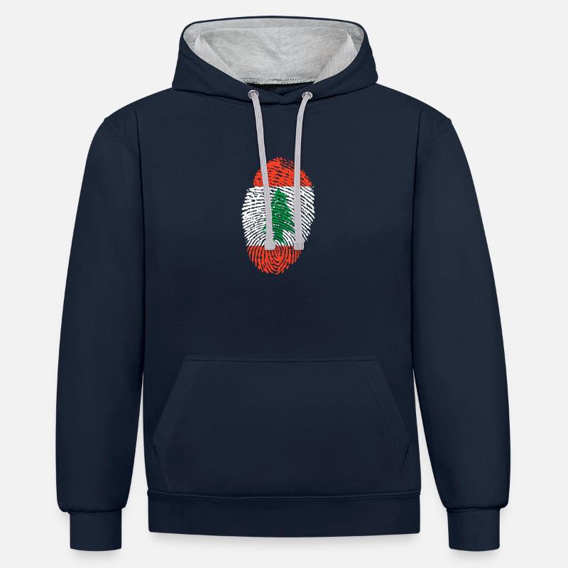 empreintes digitales j'aime LIBANON - Sweat à capuche contrasté - bleu marine/gris chiné
