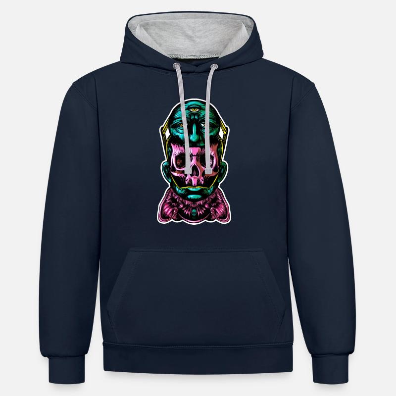 Casque Couleur - Sweat à capuche contrasté - bleu marine/gris chiné
