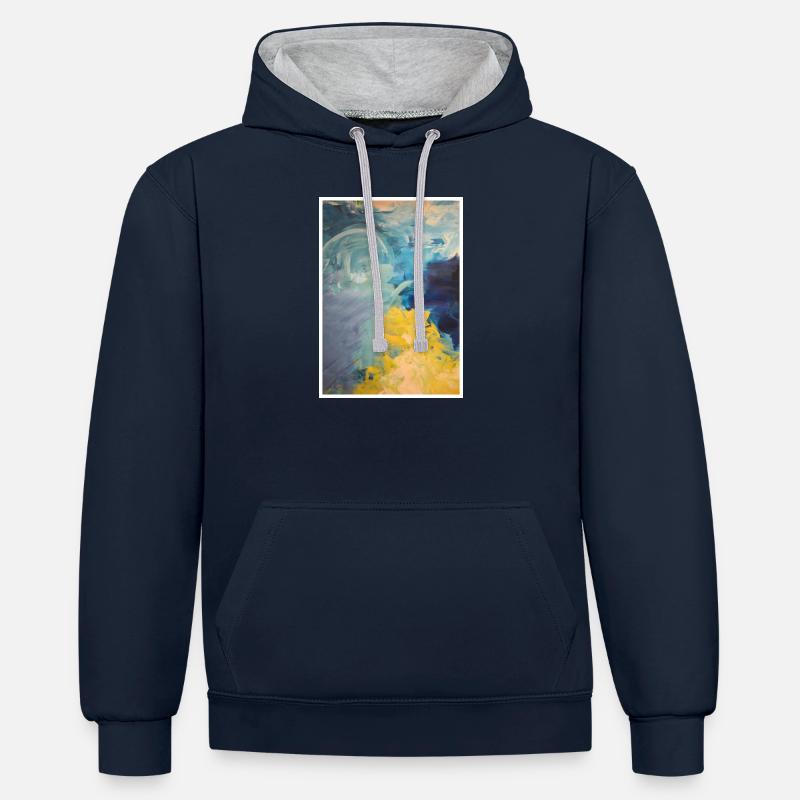 Copie d'art originale "Kampf" - Sweat à capuche contrasté - bleu marine/gris chiné