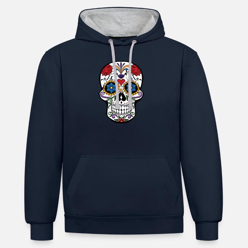 Le jour des morts - Sweat à capuche contrasté - bleu marine/gris chiné