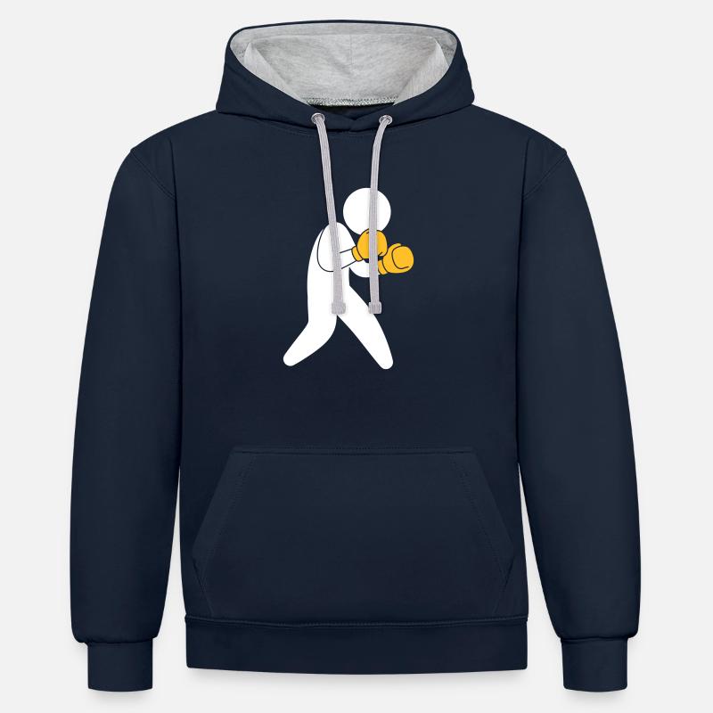 Un boxeur exerçant dans l'anneau - Sweat à capuche contrasté - bleu marine/gris chiné