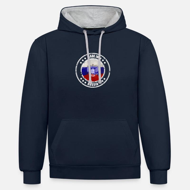 Fabriqué en Russie - Sweat à capuche contrasté - bleu marine/gris chiné
