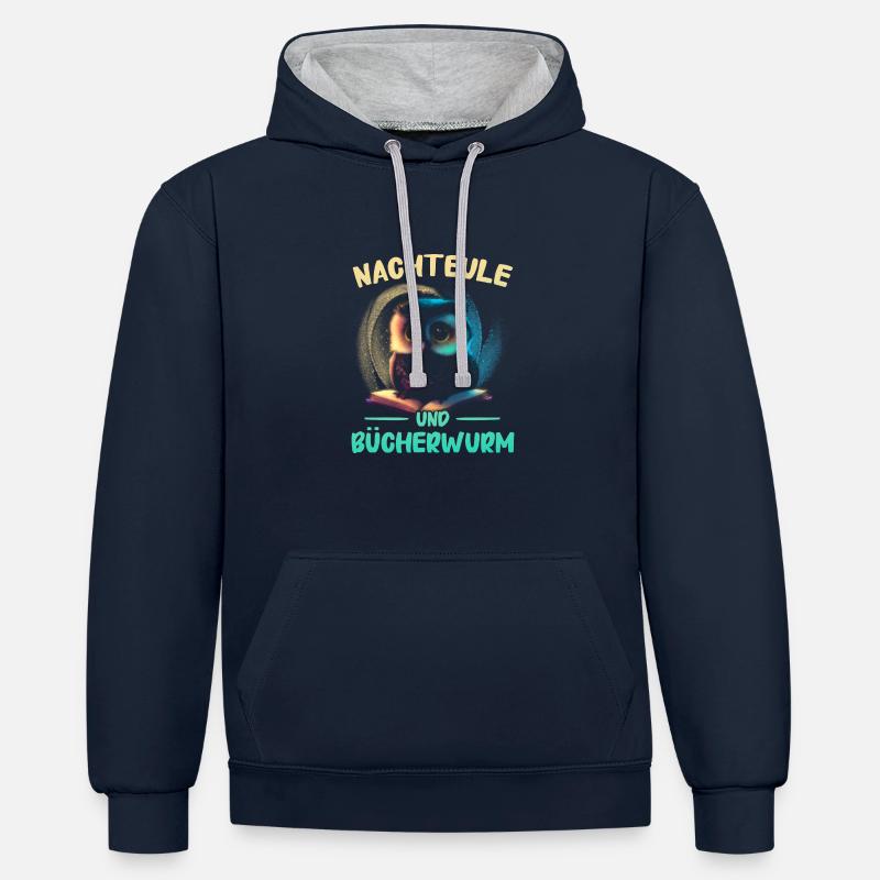Nachteule Eule Eulen Vogel - Kontrast-Hoodie - Navy/Grau meliert