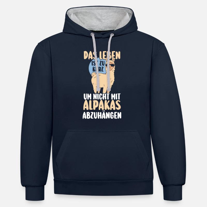 Alpaga - Sweat à capuche contrasté - bleu marine/gris chiné