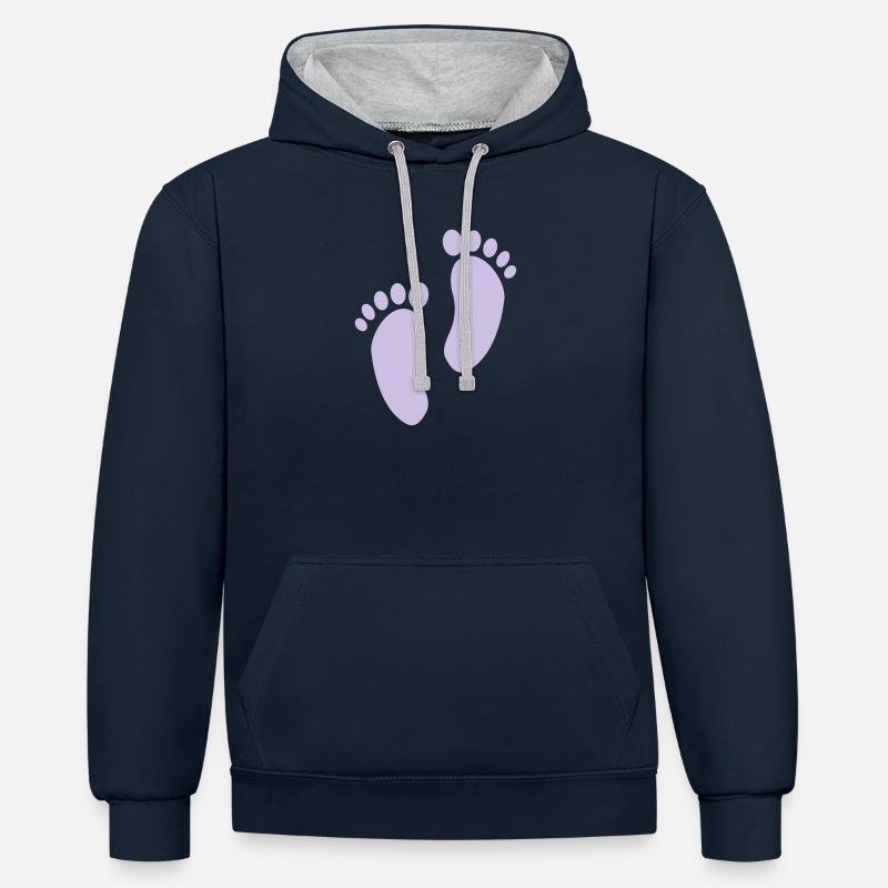 2541614 15465747 pied - Sweat à capuche contrasté - bleu marine/gris chiné