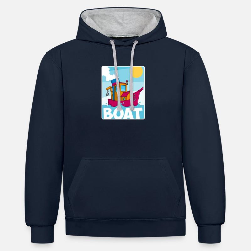 Buntes Bild eines lustigen Schleppers - Kontrast-Hoodie - Navy/Grau meliert