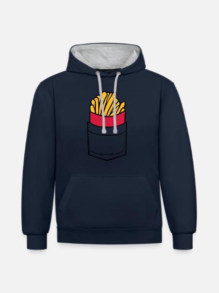 Brusttasche Pommes Frites - Kontrast-Hoodie - Navy/Grau meliert