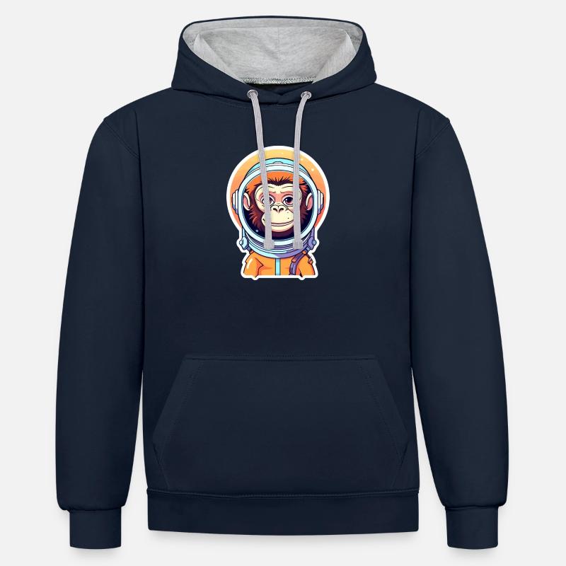Illustration d’astronaute singe - Sweat à capuche contrasté - bleu marine/gris chiné