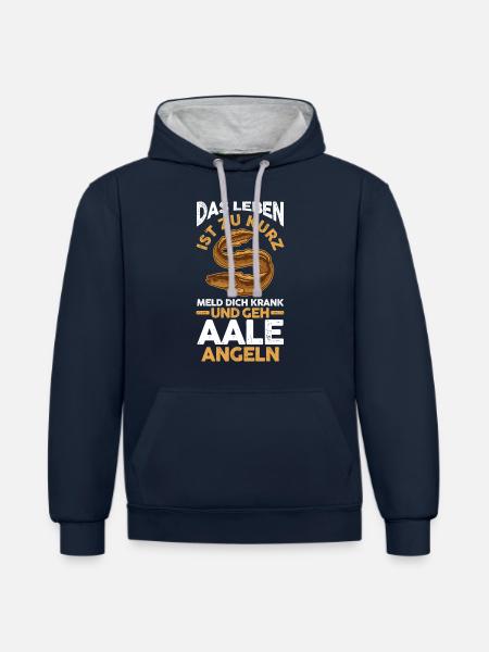Angeln Angler Aal - Kontrast-Hoodie - Navy/Grau meliert