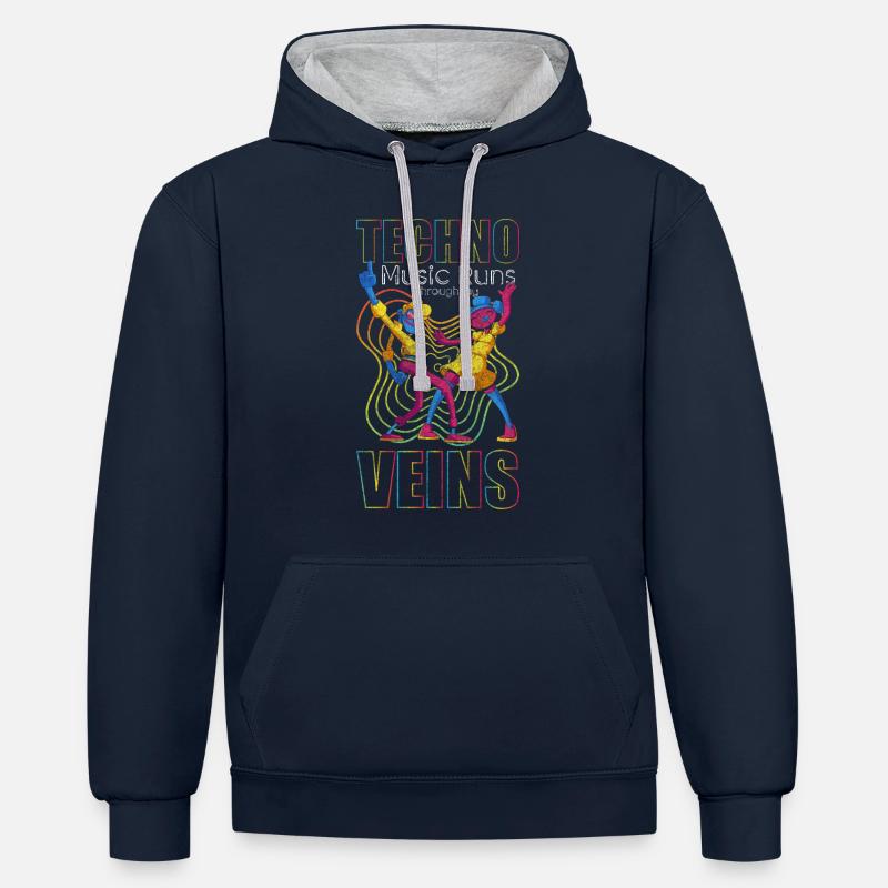 Techno Dj Minimal - Sweat à capuche contrasté - bleu marine/gris chiné